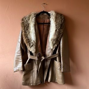 70s leather Jacket with fur trim